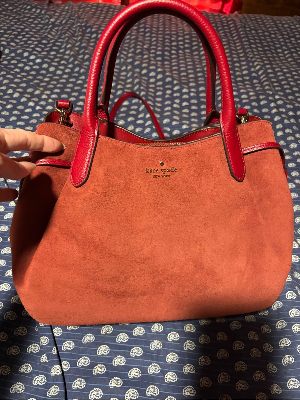 kate spade New York Red Suede large dumpling Leather Satchel